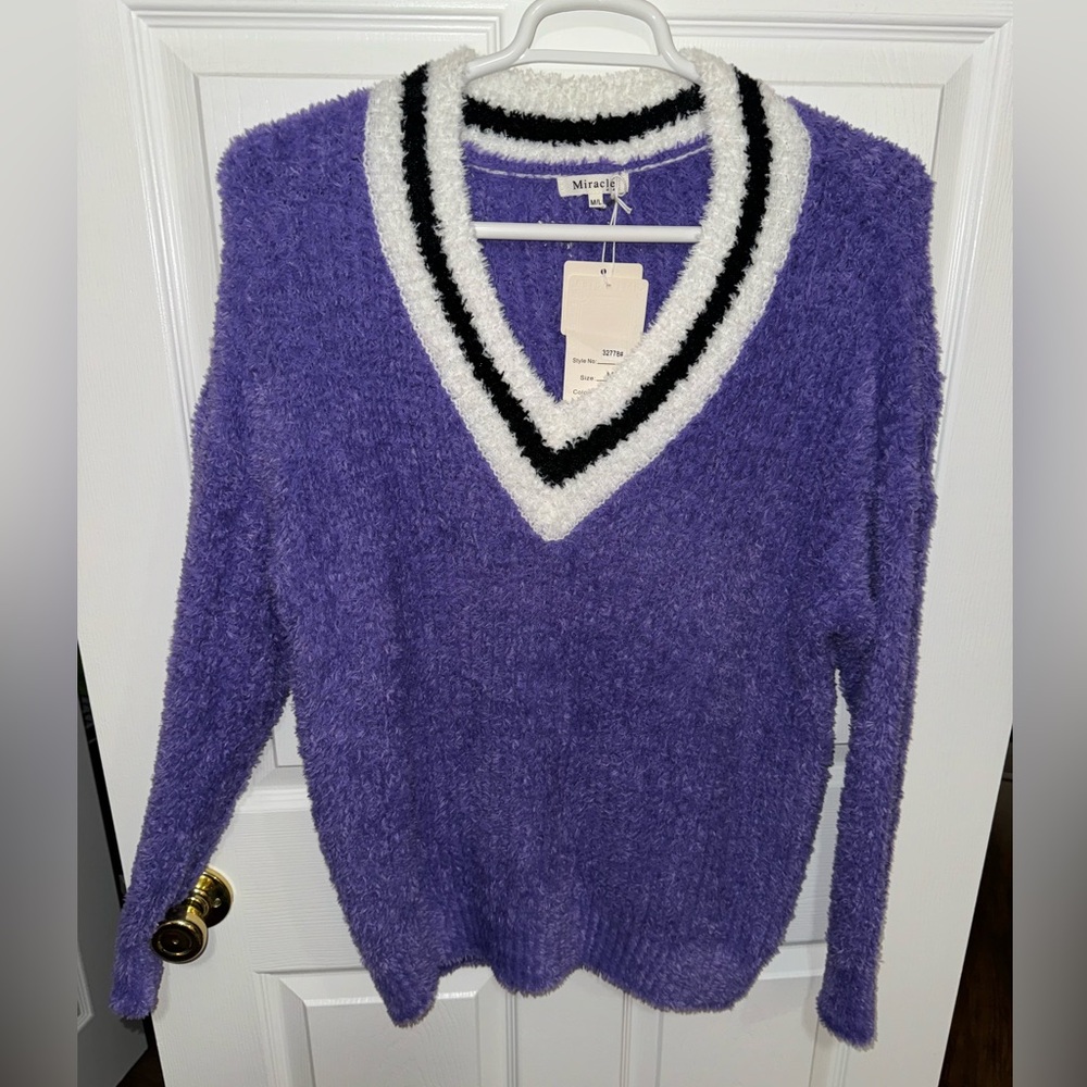 NWT Fluffy Purple V-Neck Sweater